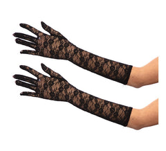 Paire de gants longs en dentelle noire pour adulte, 40 cm