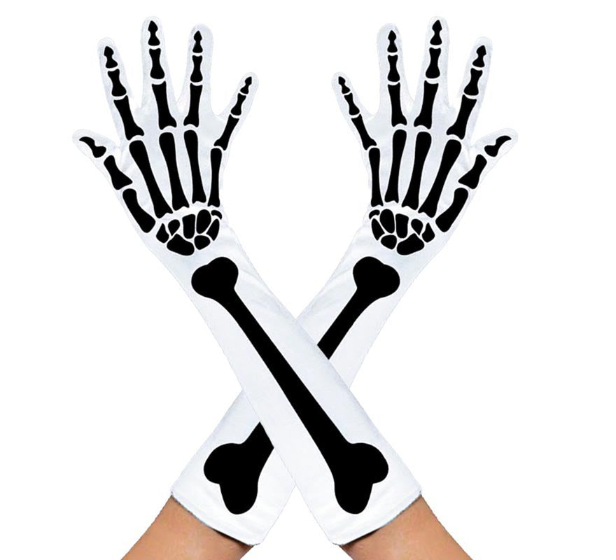 Par de Guantes Largos de Esqueleto blancos adulto