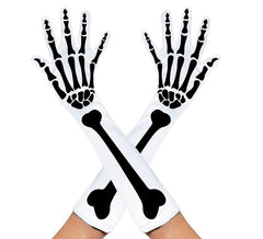 Paire de gants longs squelettes blancs pour adultes