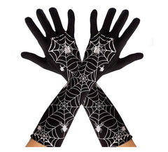Paire de gants longs en toile d'araignée noire pour adulte