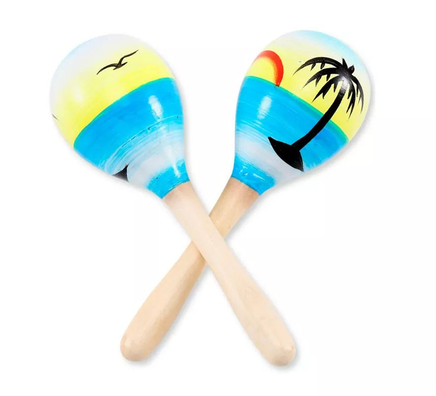 Translation missing: fr.Par de Maracas de madera atardecer tropical de 20 cm