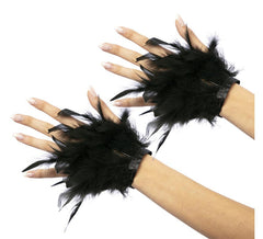 Paire de manchettes plumes noires 14 cm