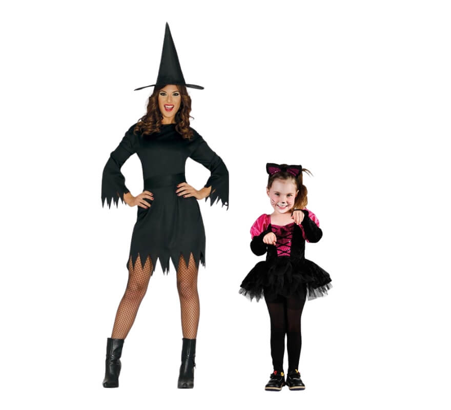 Duo de sorcière avec petite chatte noire