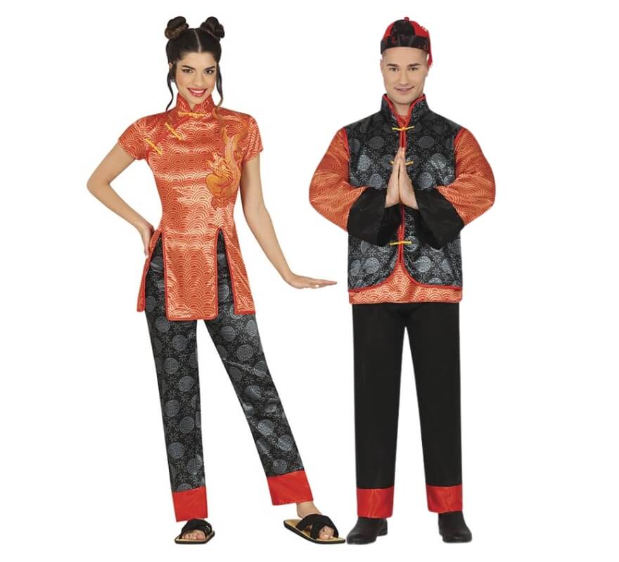 Couple de Chinois en orange