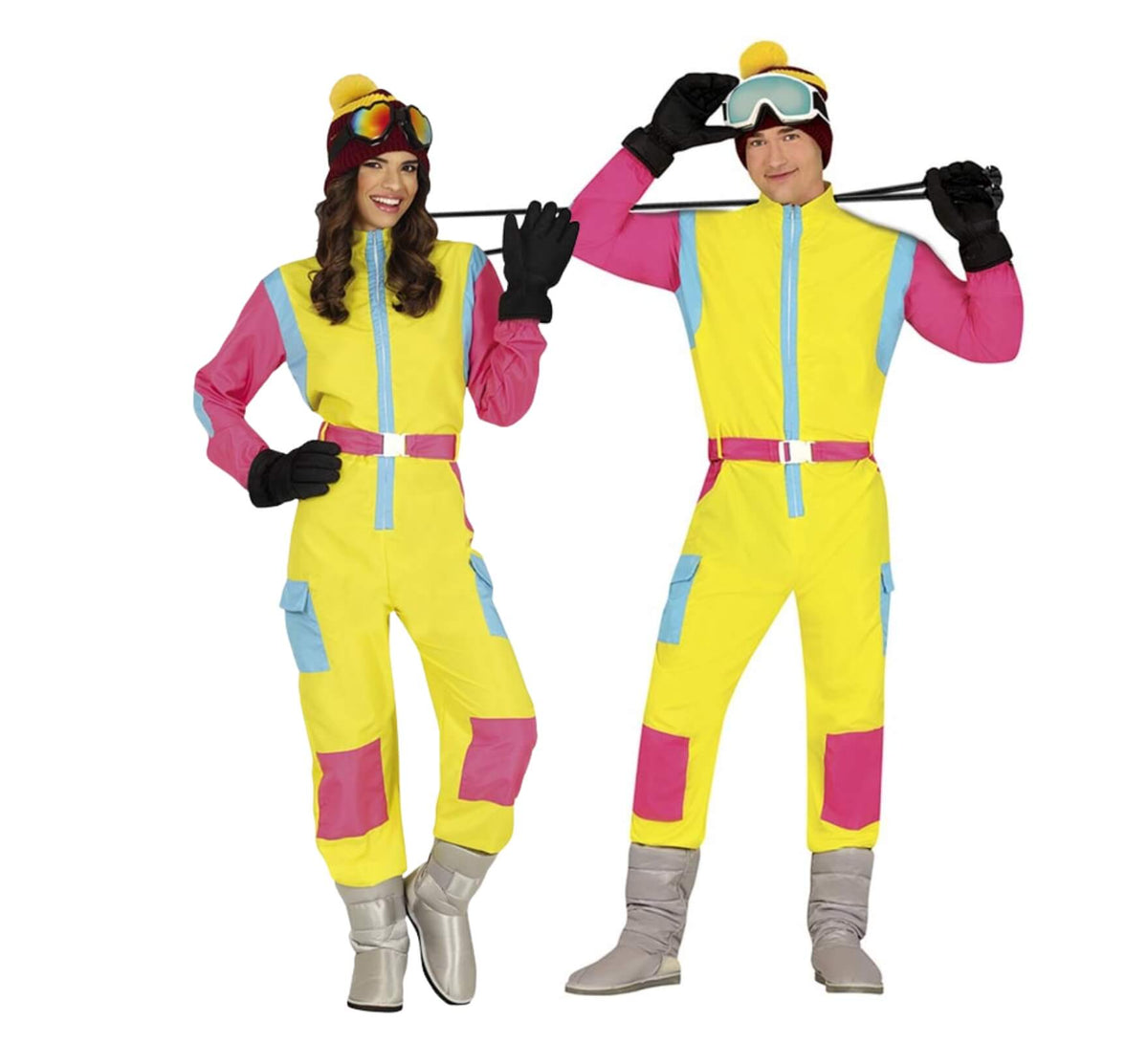 Couple de skieurs en jaune