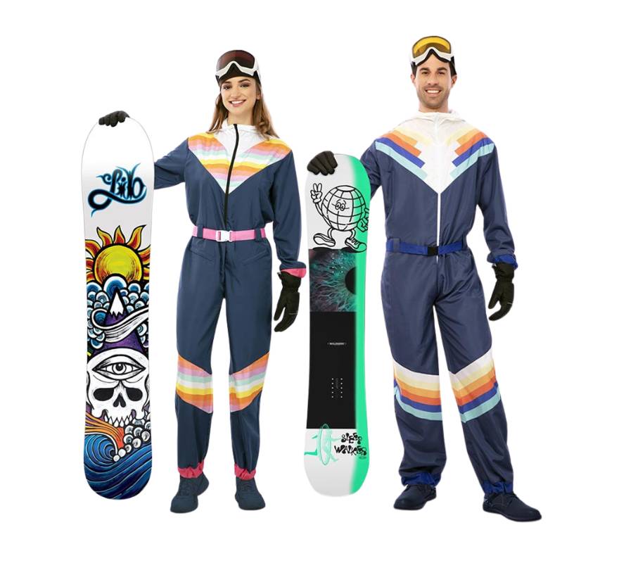 Couple de skieurs bleus