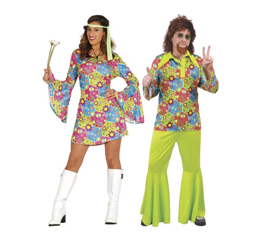 Couple de hippies verts à fleurs