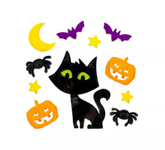 Autocollant gel chat, araignées et citrouilles