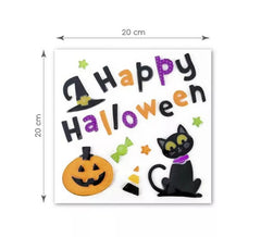 Joyeux Halloween Chat et Citrouille Gel Autocollant