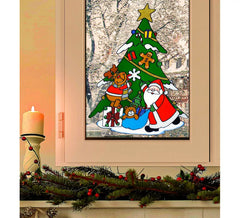 Sticker pour fenêtre Sapin de Noël avec Père Noël et rennes 40 cm
