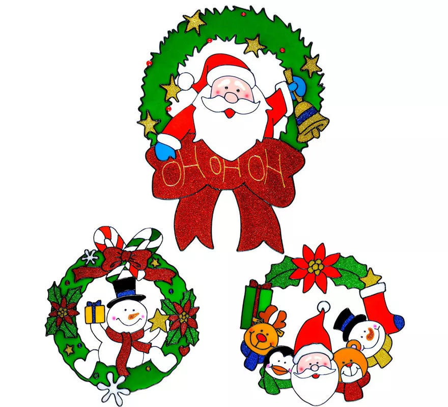 Pegatina Ventana Corona Navidad Surtida en 3 Modelos de 30 cm