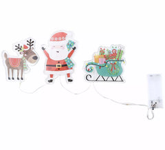 Autocollants LED en gel, 3 figurines de Père Noël et de rennes, 15 x 30 cm