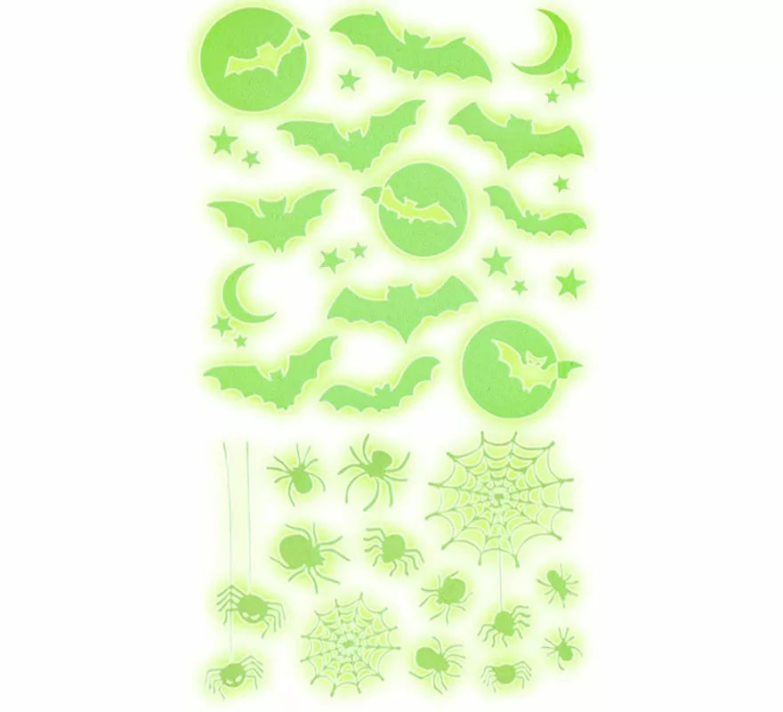Pegatinas Murciélagos y Arañas Fluorescentes de 21x15 cm
