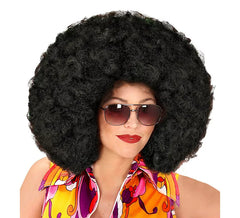 Perruque afro géante en différentes couleurs dans une boîte
