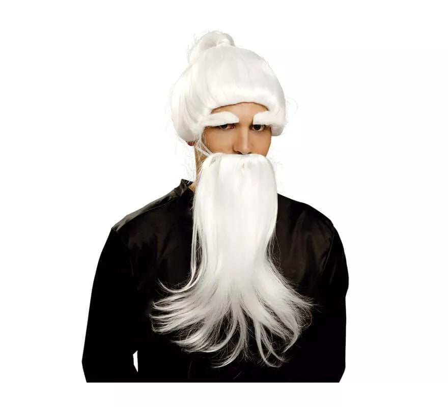 Translation missing: fr.Peluca, barba y cejas de Fu Man Chu blanca