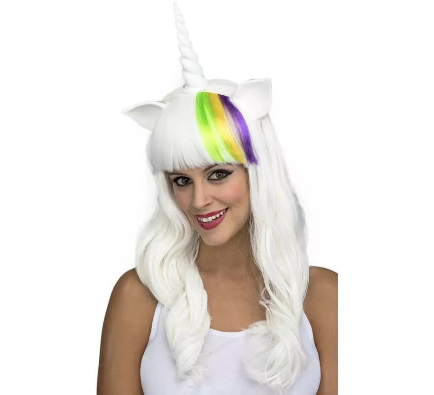 Translation missing: fr.Peluca Blanca de Unicornio con Cuerno y Orejas