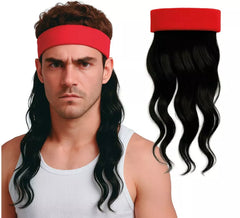 Perruque brune avec ruban rouge