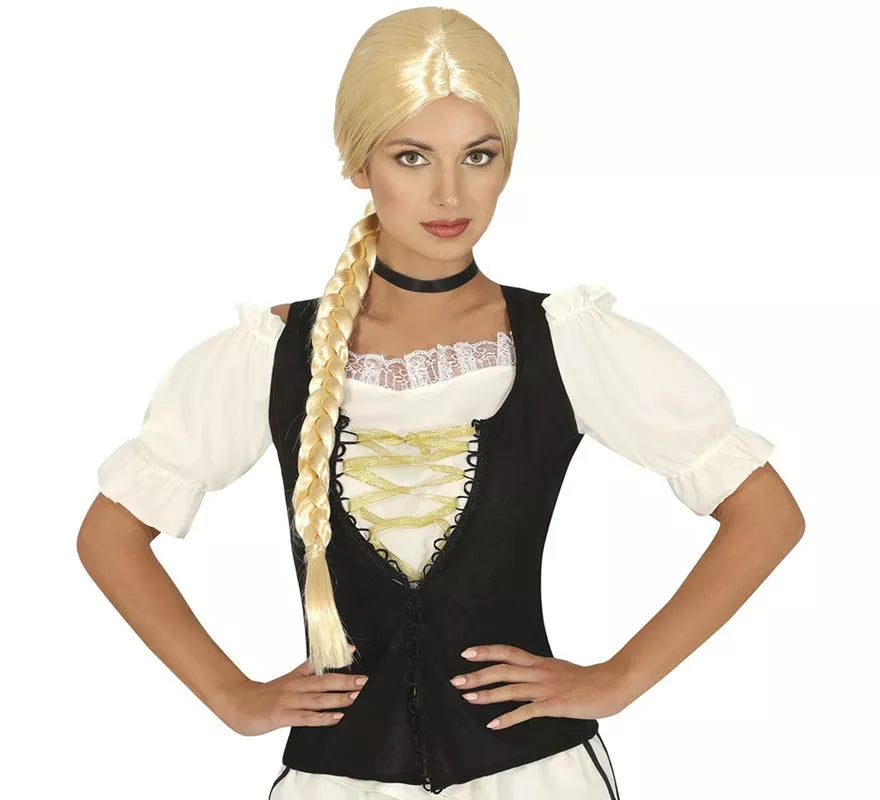 Peluca con trenza rubia