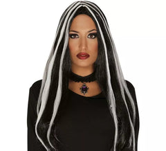 Perruque de Sorcière Noire à mèches blanches Halloween