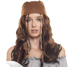 Perruque fille pirate marron clair avec bandana
