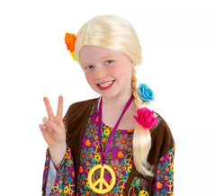 Perruque hippie tressée à fleurs blonde pour enfants