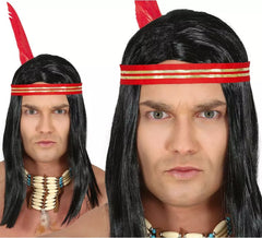 Perruque d´Indien avec ruban et plume