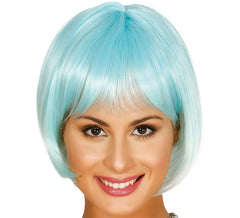 Perruque Courte Bleue et Blanche avec Frange