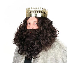Perruque du Roi Sorcier avec Barbe Marron Foncé Mat