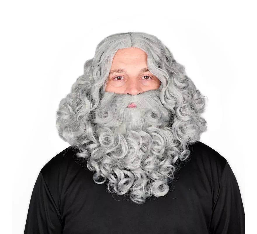 Peluca de Rey Mago con Barba gris mate