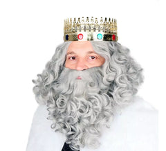 Perruque du Roi Sorcier avec Barbe Grise Mat