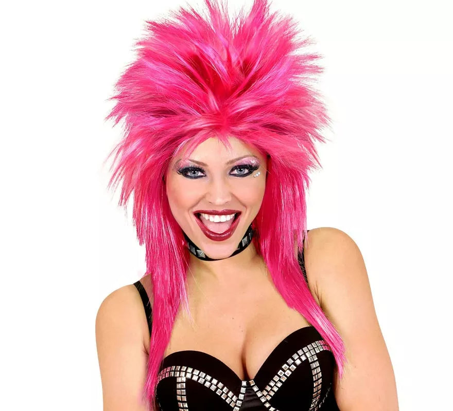 Peluca de Rockstar rosa fuerte adulto