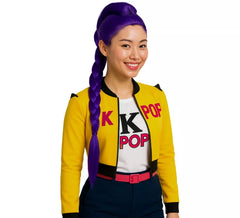 Perruque avec tresse lila de Chanteuse K-Pop
