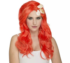 Perruque orange petite sirène avec coquillages