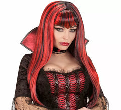 Perruque de vampire rouge et noire avec frange