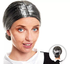 Perruque Vieille Dame avec noeud gris