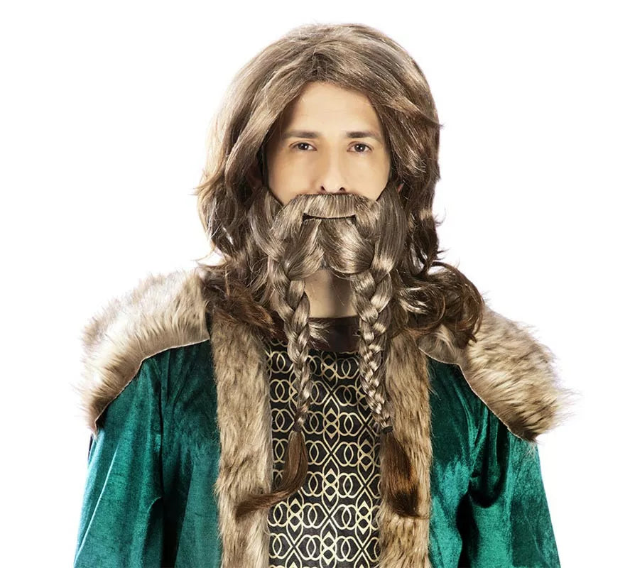 Peluca de Vikingo lisa con Barba tejida