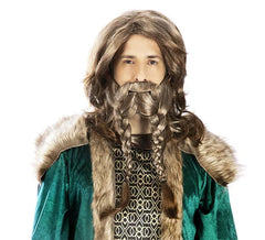 Perruque Viking lisse avec barbe tressée