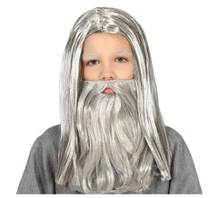 Perruque grise à longue barbe pour enfant