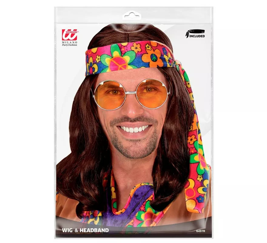 Translation missing: fr.Peluca Hippie con Banda en varios colores adulto