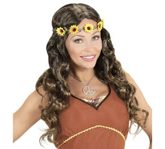 Perruque hippie ou médiévale avec ruban de différentes couleurs pour adultes