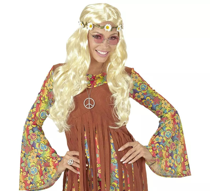 Peluca Hippie o Medieval con cinta en varios colores adulto