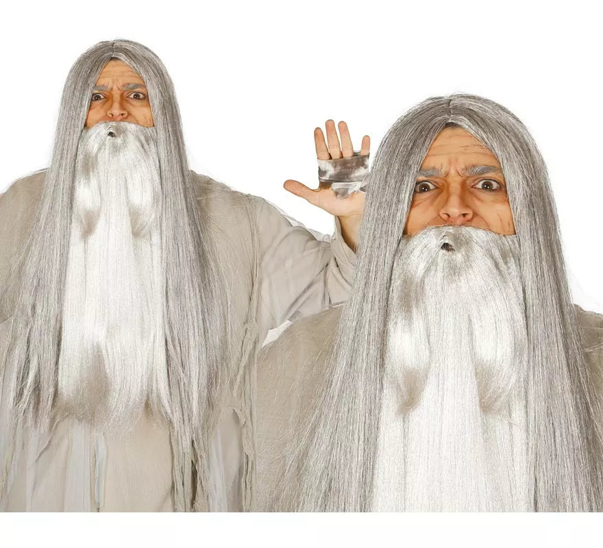Translation missing: fr.Peluca larga de Bruja o Brujo gris para Halloween