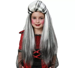Perruque Extra Longue Lisse Blanches et Noire pour enfants