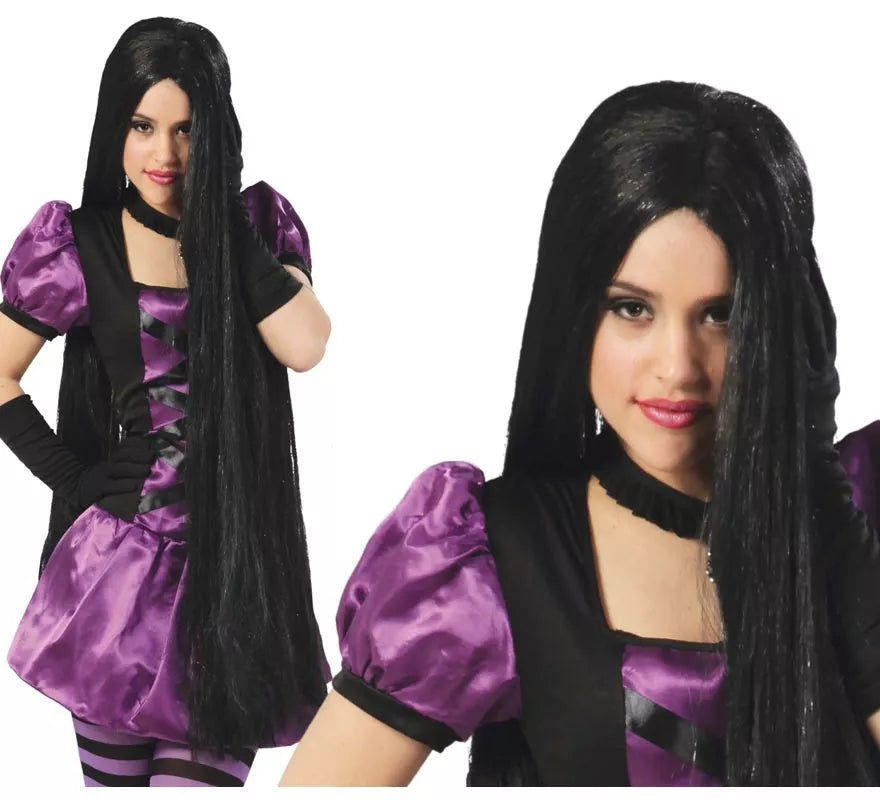 Translation missing: fr.Peluca larga negra extra para Halloween y Carnaval