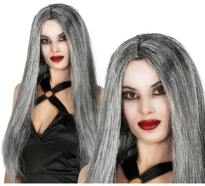 Peluca Larga y Lisa Gris
