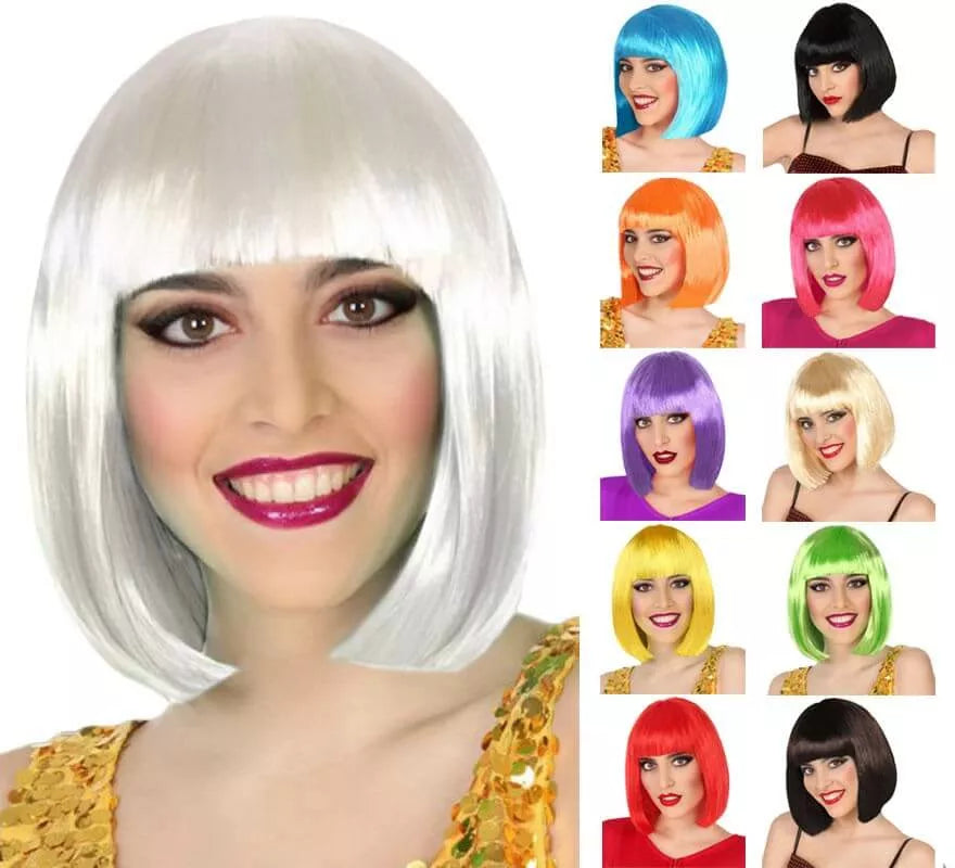 Peluca media melena con flequillo en varios colores