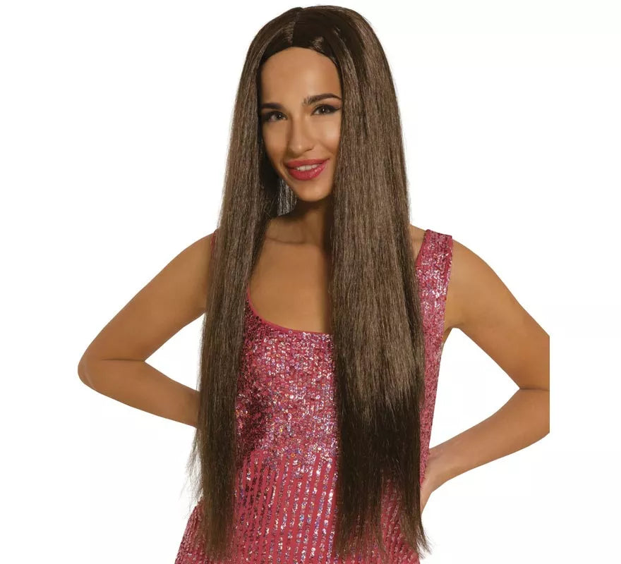 Peluca melena Castaña larga lisa