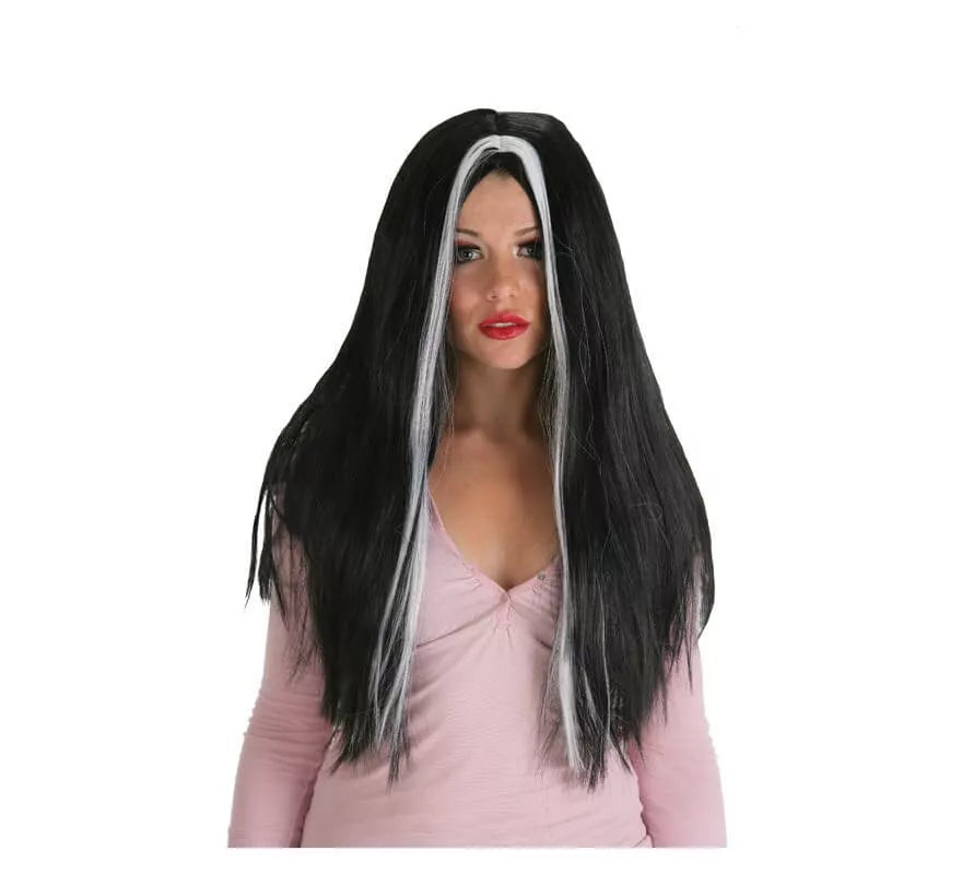Translation missing: fr.Peluca Morgana negra larga con mechas blancas