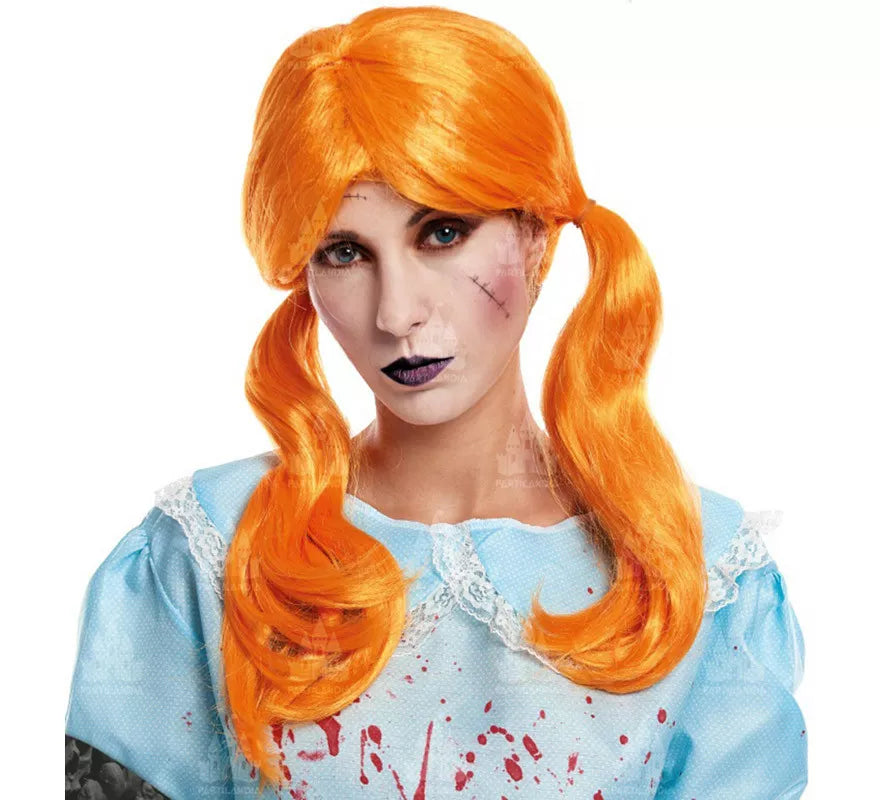 Translation missing: fr.Peluca Naranja con Coletas de Muñeca Diabólica