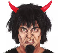 Perruque Diable Noir avec Cornes Rouges